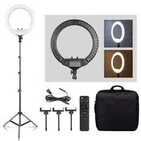 Aro de luz LED SH de 18 pulgadas con clip para teléfono y trípode para iluminación de videos en vivo para YouTube, fotografía y estudio fotográfico.