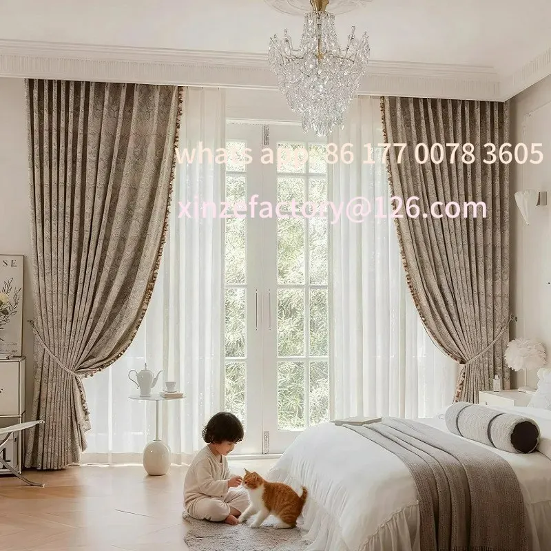 

Customizable French Curtain Jacquard Decoration Blackout Cloth Curtainsfor Living Dining Room Bedroom Elegant Green Pink Vina