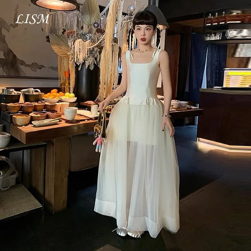 

LISM Square Collar Evening Dresses Silk Satin Tulle Elegant Prom Dresses Photo Shoot Customized 저녁 드레스 Party Dresses