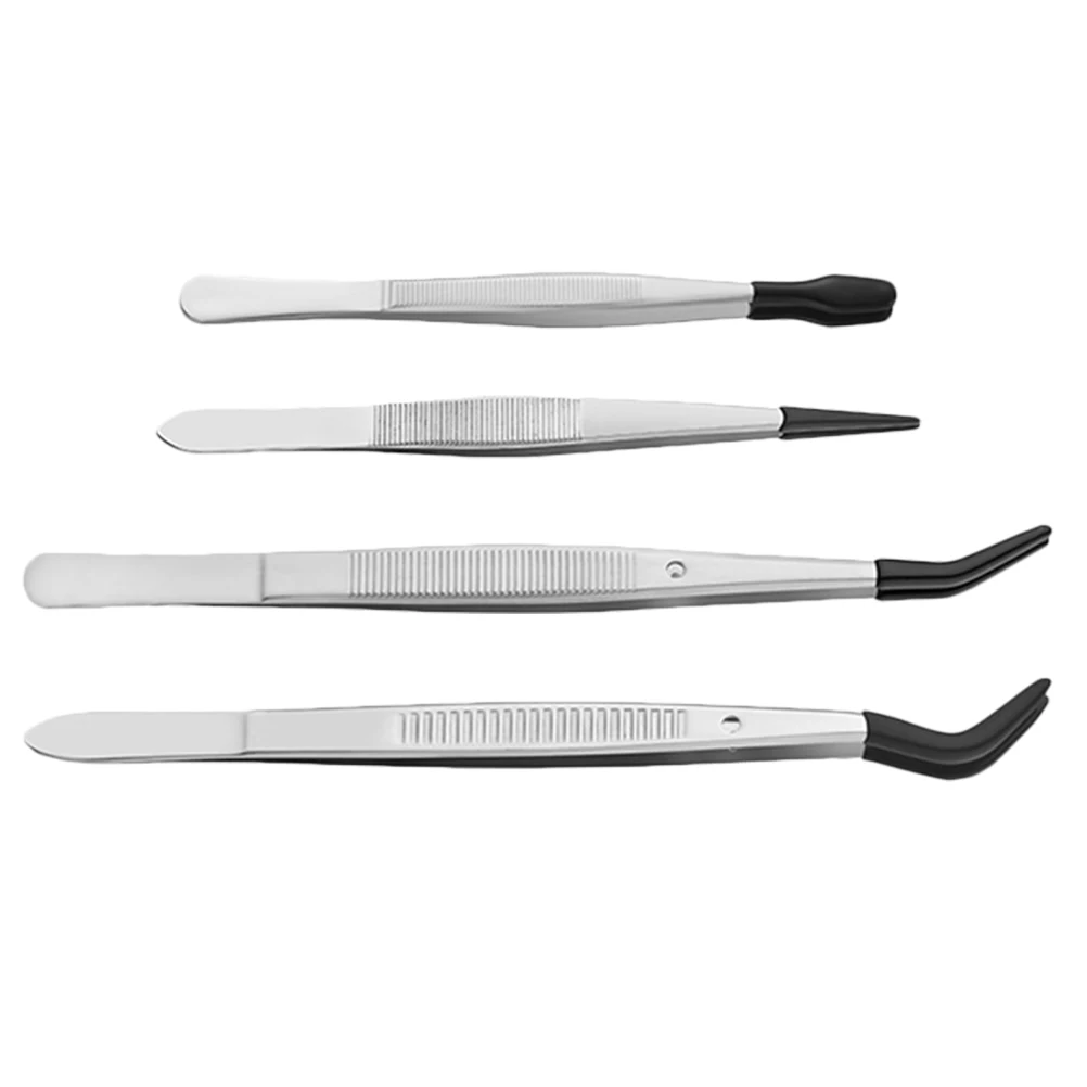 

4pcs Anti-slip Tweezers Eyelash Auxiliary Clip Stainless Steel Silica Gel Gems Pickup Nail Art Stickers Craft Tools