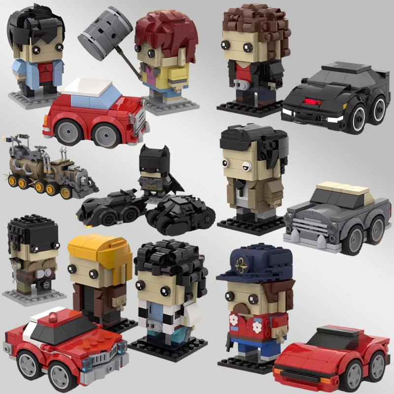 Figurines de dessin animé de film célèbre Bricksheadz et blocs de construction de voiture MOC personnage classique chevalier Joker chasseur modèle enfants jouets cadeau