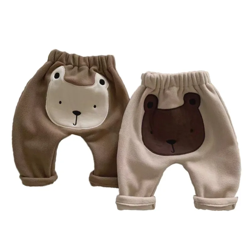 Baby Winter Pants Cute Bear Thicken Plush Trousers Korean Warm Children Clothing Infant Toddler Boys Girls Casual Harem Pant 아기옷