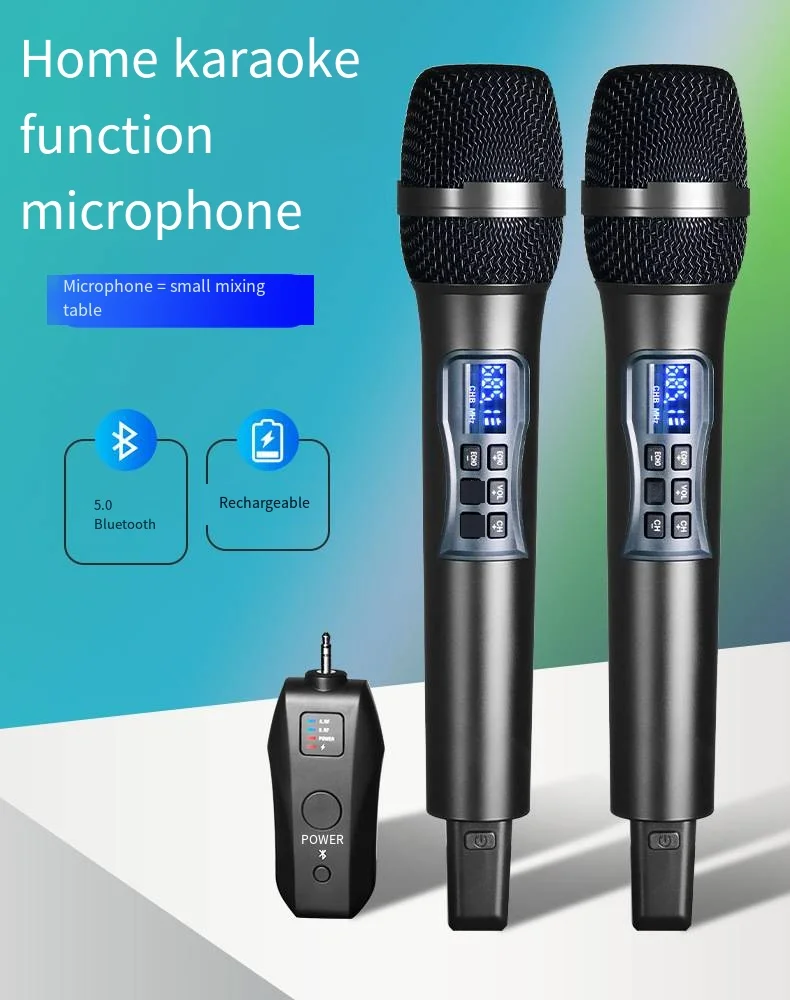 Uhf wireless handheld dynamic karaoke microphone Bluetooth receiver performing professional home reverb high and low bass