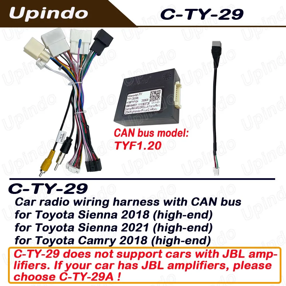 16Pin Car Android Radio Power Wiring Harness CAN Bus Adapter for Toyota Camry C-HR Corolla Yaris Sienna Prado