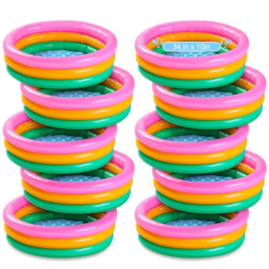 

Outdoor toddler inflatable kiddie pool set PVC material blue 3-ring reinforced design for stability and safety 34x10 inch round