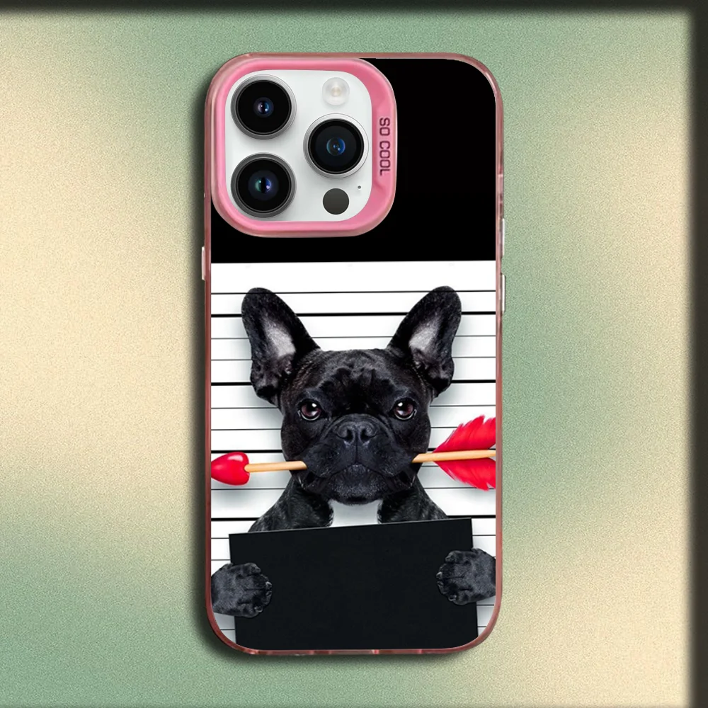 الفرنسية البلدغ الكلب الحيوانات الأليفة حالة الهاتف آيفون 16,15,14,13,12,11,Mini,Pro,MAX الوردي ماتي غطاء سيليكون #2