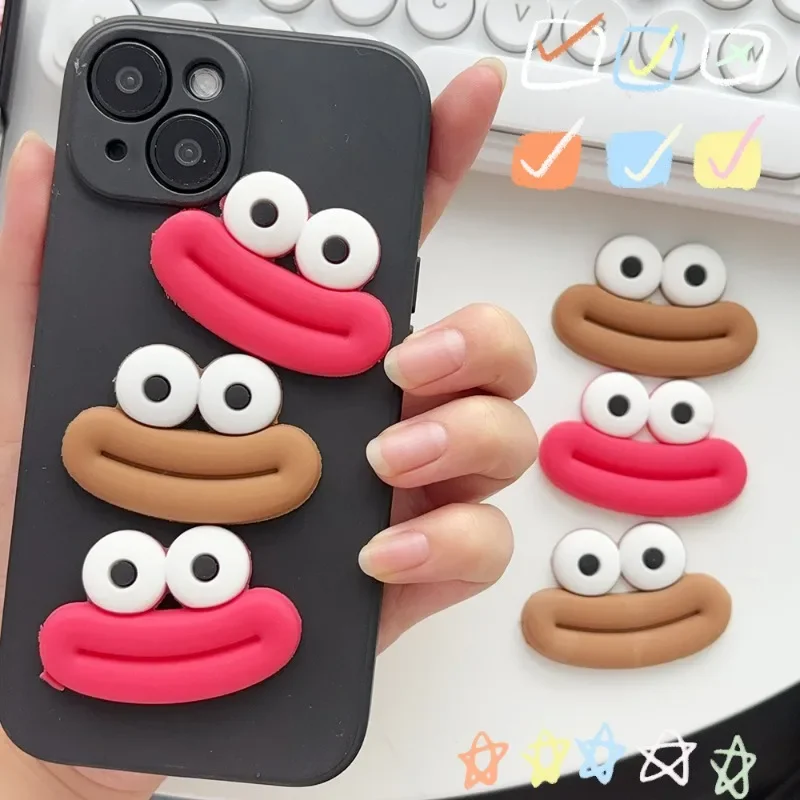 3PCS Cute Cartoon Eyes Mouth Mobile Phone Back Stickers Three-dimensional Funny Mouth Flat Back Soft Glue Cell Phone Accessories