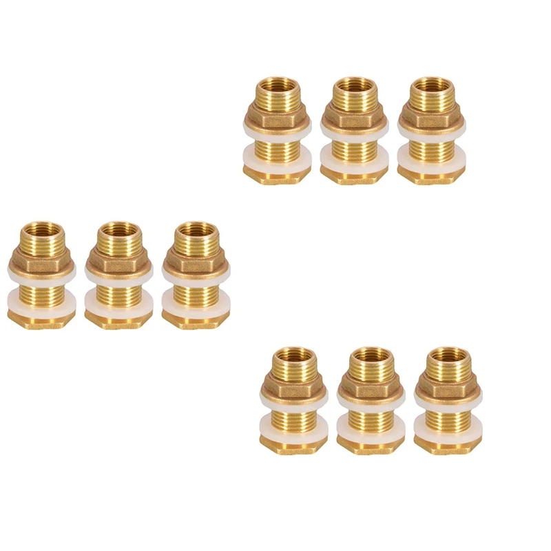 

Solid Brass Bulkhead Fitting, 9 Sets 3/8 Inch Female 1/2 Inch Male Solid Brass Water Tank Connector Threaded With Ring