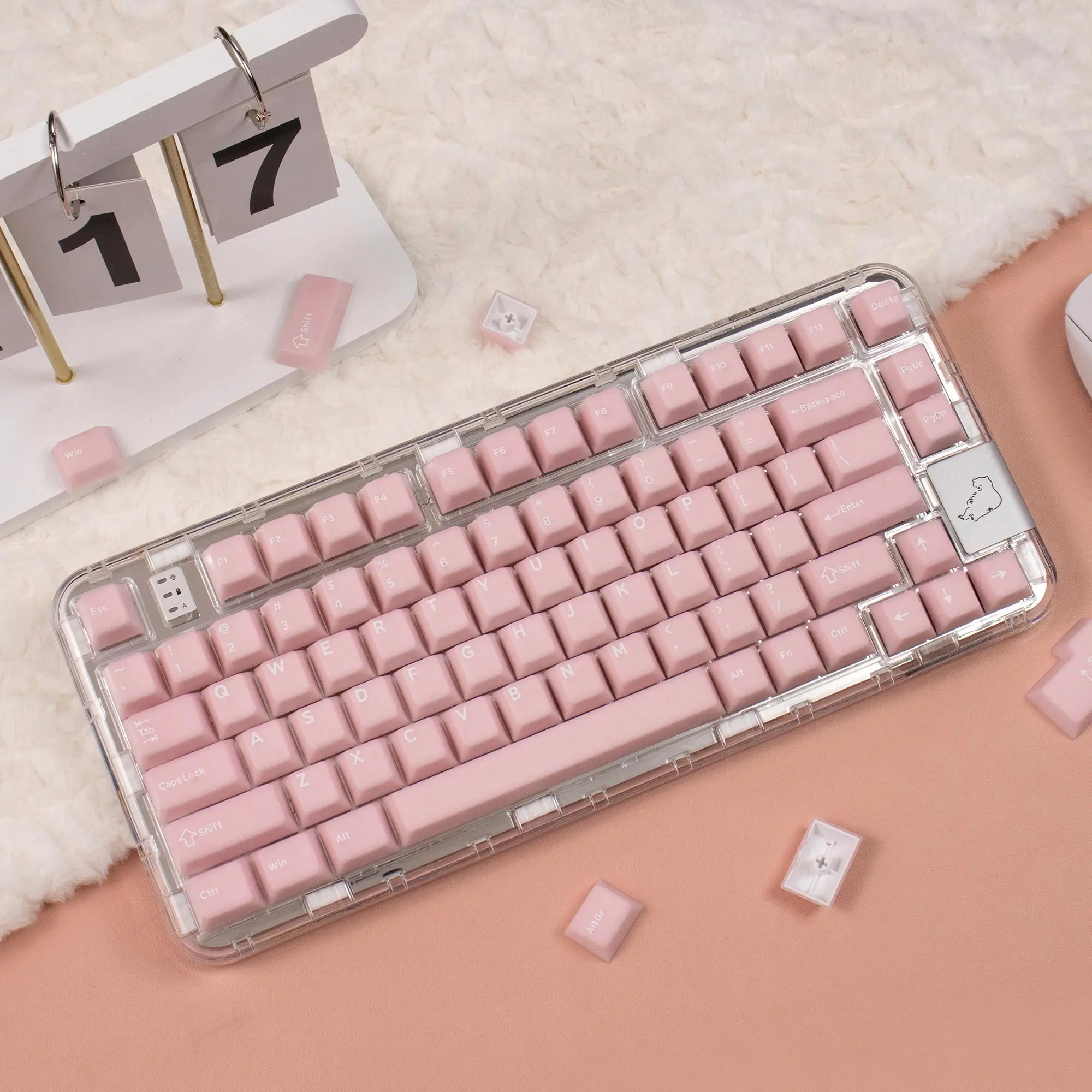 Pink Double Shot ABS Keyboard Keycaps 162 Keys Cherry Profile Semi Transparent Keycaps for Cherry MX Switches Gaming Keyboard