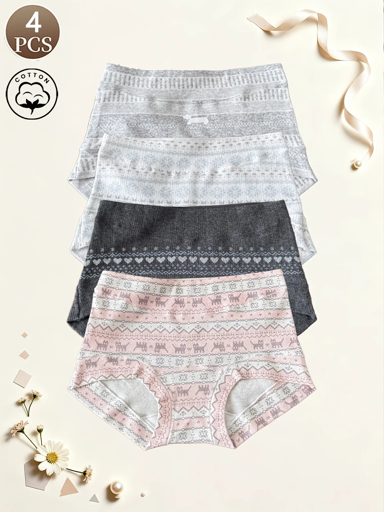 

4 шт. женские трусики, модное повседневное спортивное нижнее белье с принтом, мягкие и удобные женские трусы-боксеры со средней талией