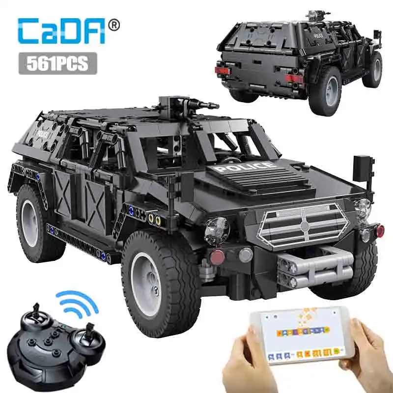 Cada 561Pcs Technische Suv Politie Voertuig Vrachtwagens Pickup Bricks Stad Off-Road Afstandsbediening Auto Bouwstenen Speelgoed voor Jongens Gift