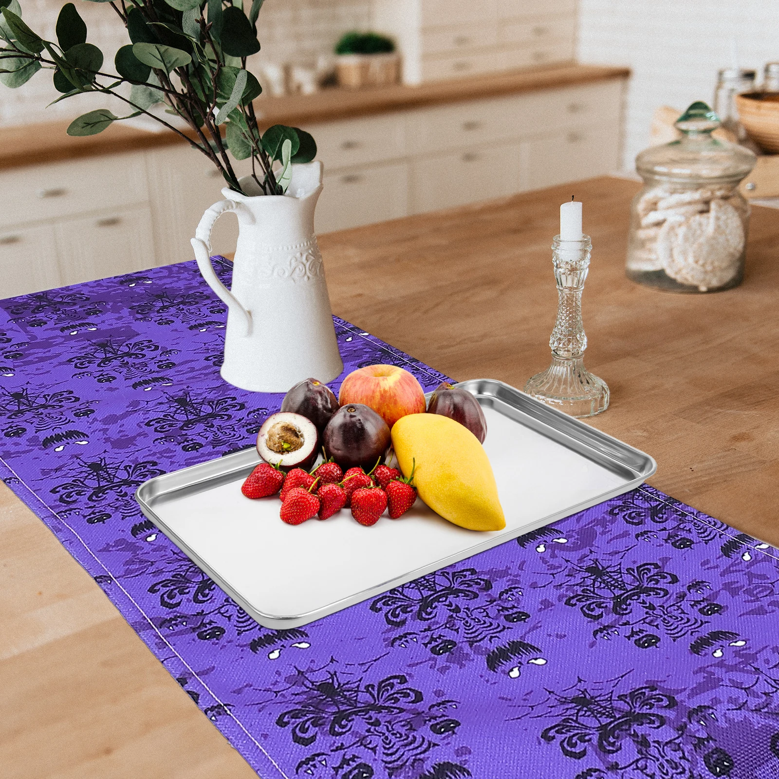 

Simple Design Stainless Steel Food Plate Rectangular Shape Tray for Picnic Camping Party Home Kitchen Storage Serving