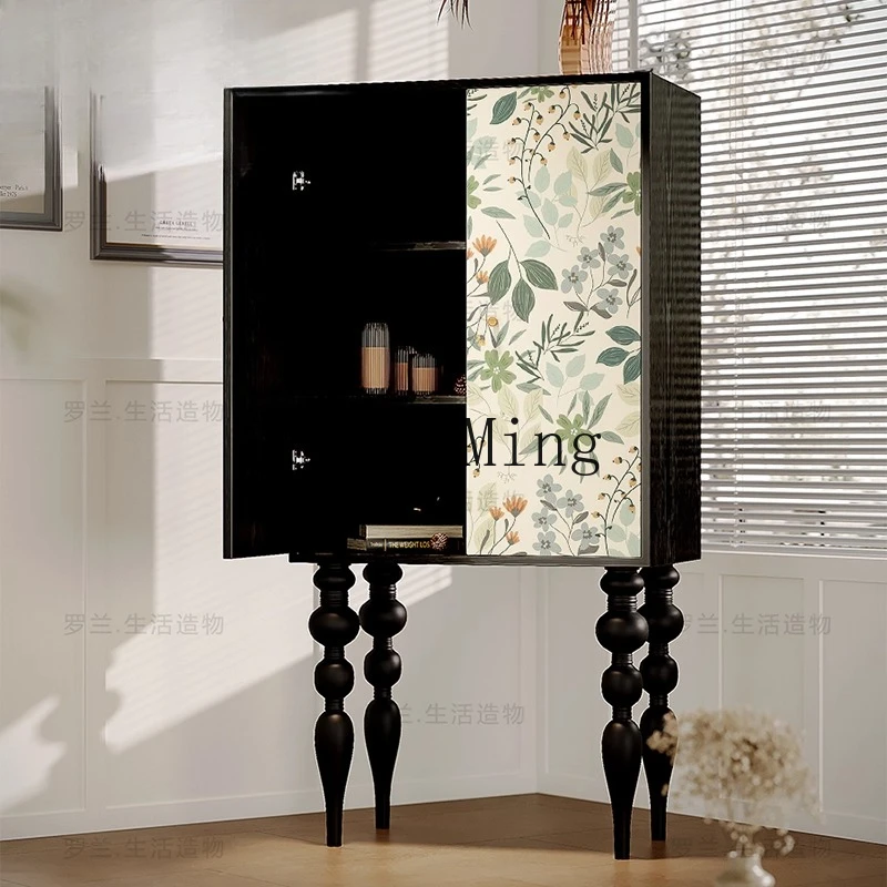 

FG small fresh high-footed cabinet integrated solid wood locker entrance living room double door dining room chest cabinet