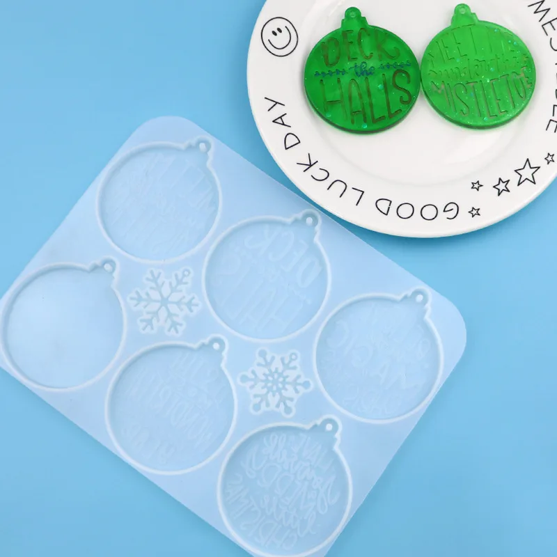 6-Letter Christmas Round Belt HALLS Christmas Series Silicone Mould DIY Epoxy Tool XG1117