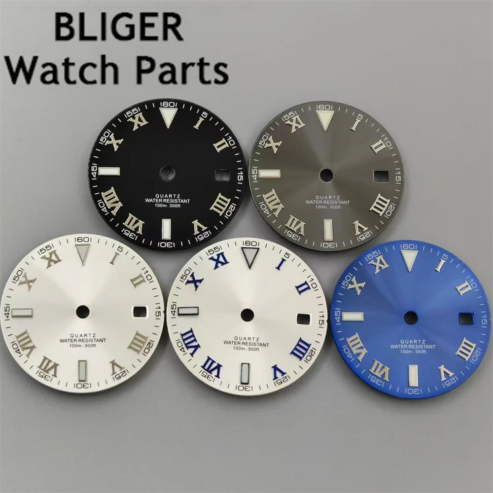 BLIGER 29 мм кварцевый циферблат для часов, черный, серый, белый, синий циферблат, зеленый светящийся, подходит для RONDA 515, кварцевый механизм