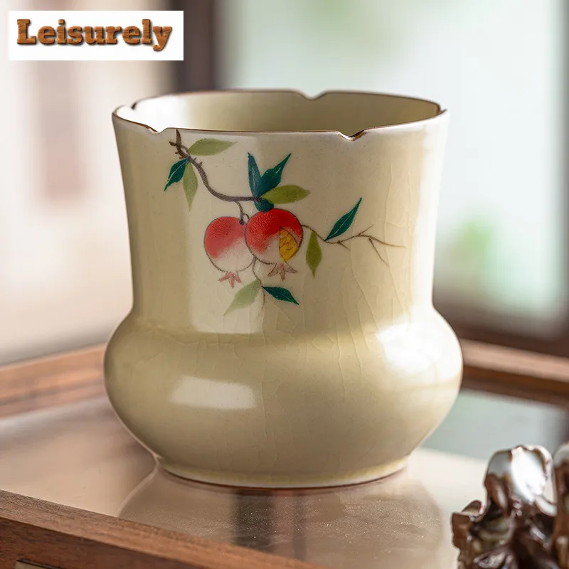 400ml Hand-painted Pomegranate Jianshui Washing Cup Bowl Tea Residue Bucket Tea Garbage Can Chaxi Chinese Tea Set Ornaments