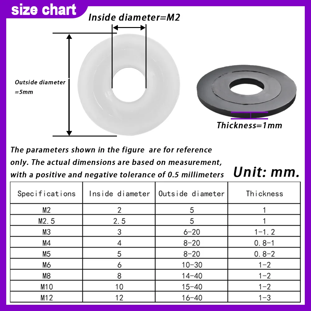 M2-M24 Black or White Nylon Flat Washers Plane Spacer Plastic Spacer Insulation Waterproof Sealing Hard Gaskets For Screw Bolts