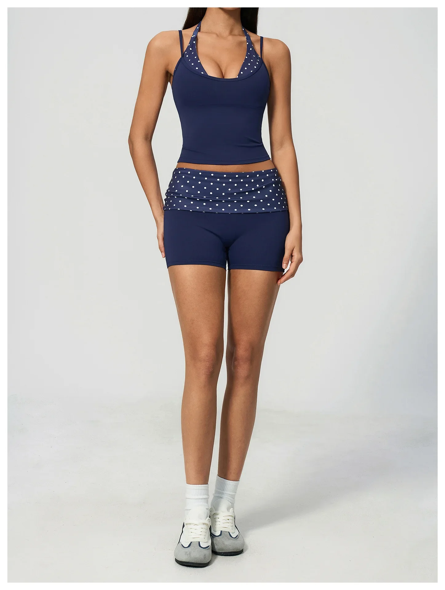 Polka Dot Yoga Tank Top Stoßfestes gestreiftes Fitness-BH Gym Workout Weste Atmungsaktives Sport-Top Neckholder Sportweste mit schönem Rücken – Detail 9