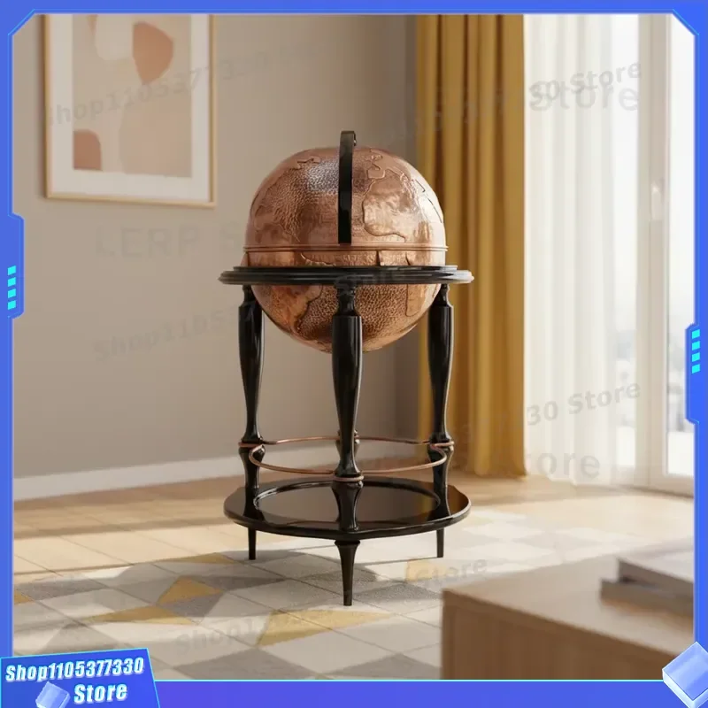 Luxury Solid Wood Wine Cabinet Pure Copper Round Trolley High End Designer Art Storage Rack Small Creative Spherical Bar Cart