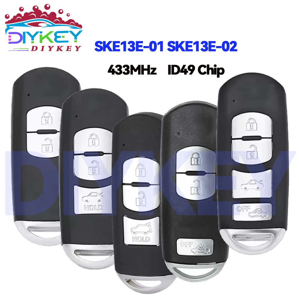 

DIYKEY Smart SKE13E-01 SKE13E-02 для MAZDA 2 3 6 CX-5 CX-3 MX-5 M3 M6 3/4 кнопки смарт-ключ дистанционное управление 433 МГц ID49 чип-брелок