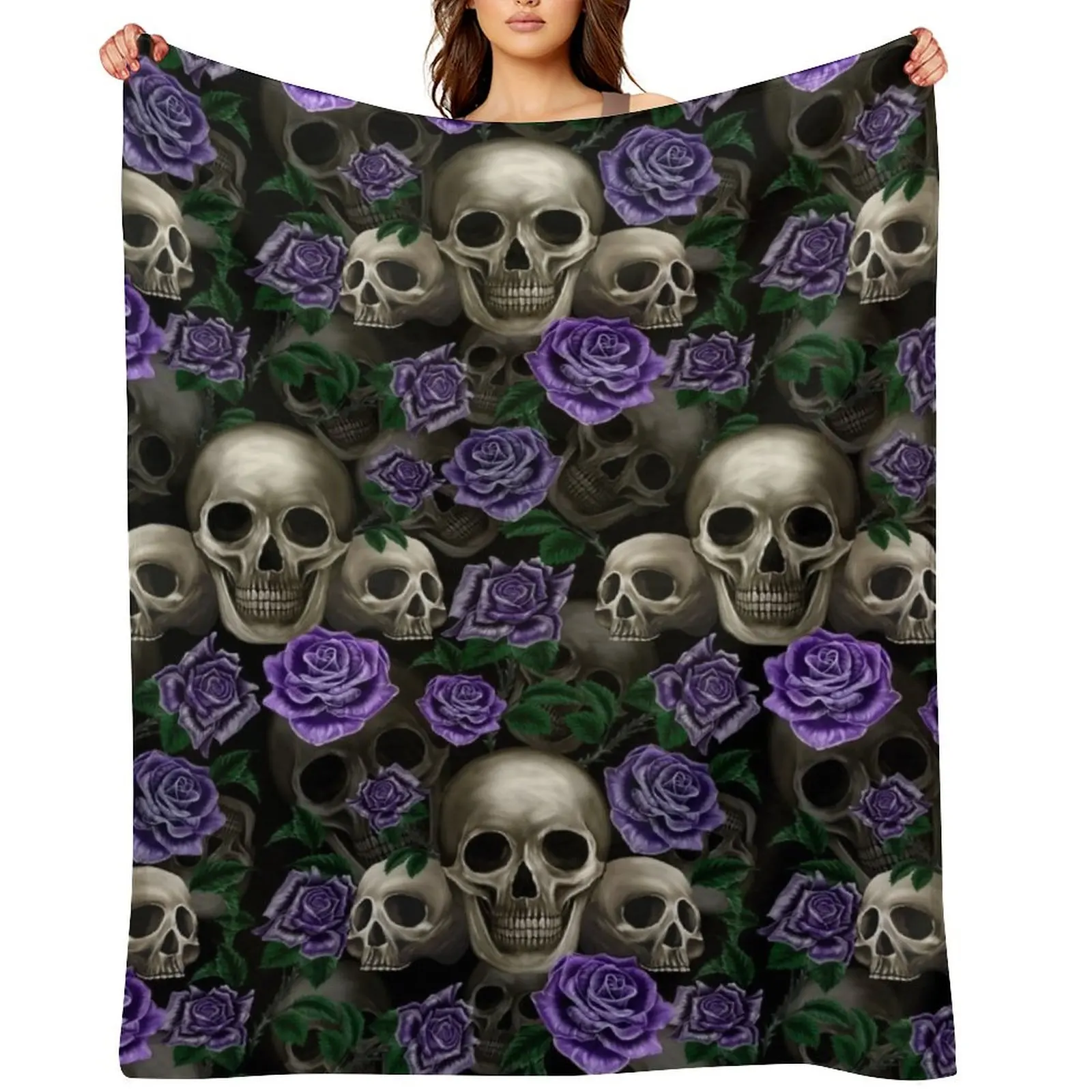 

Skulls and purple roses Throw Blanket warm for winter Luxury Brand Beautifuls Comforter Blankets