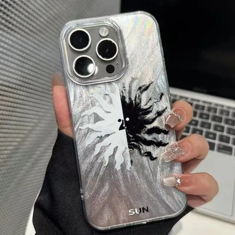 Luxury Black&White Sun Phone Case For iPhone 16 15 14 13 12 11 Pro Max 16E XS X XR 7 8 Plus SE2 Cover Shockproof Cover
