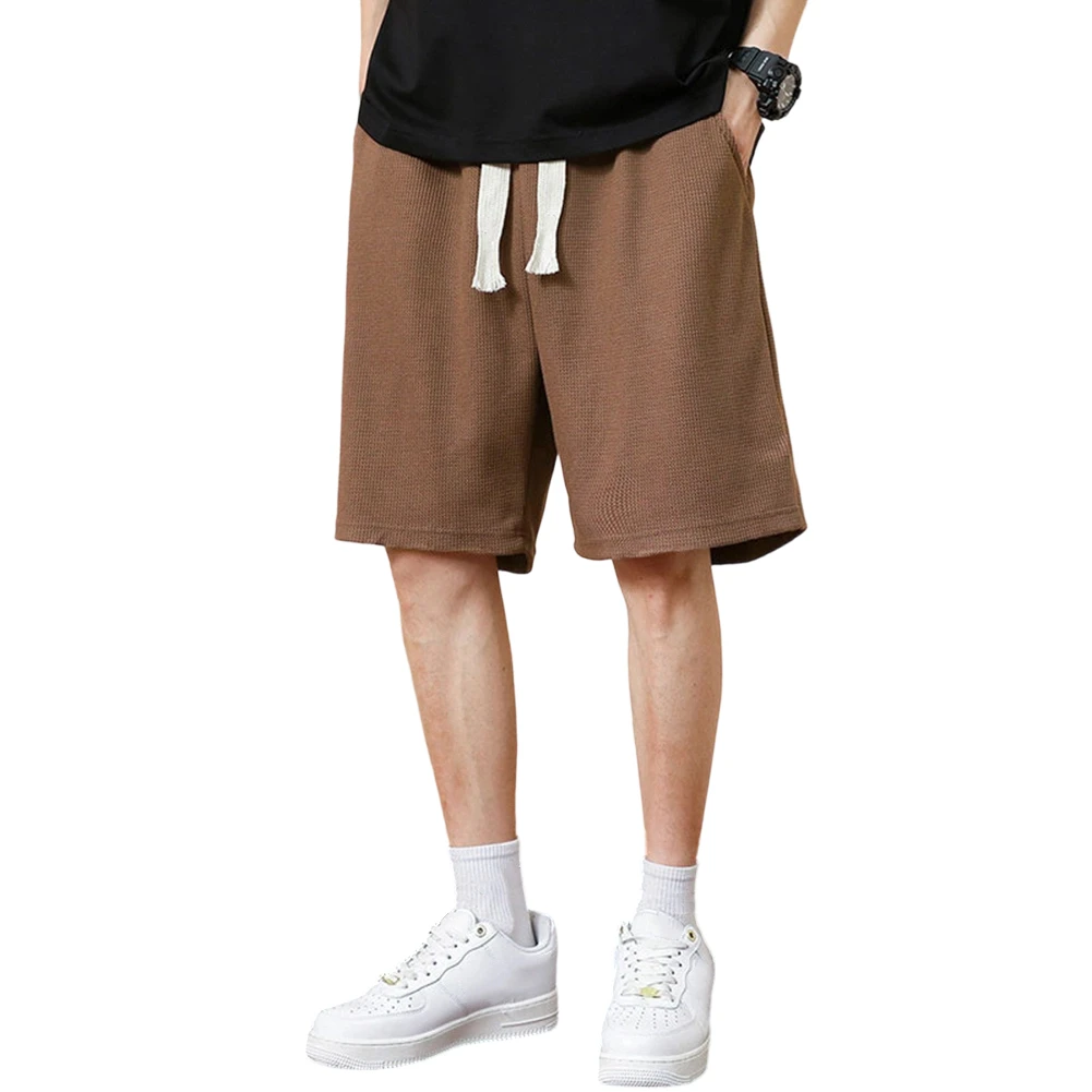 Men Waffle Shorts Elastic Waist Drawstring Loose Fit Chino Style Short Pants for Workout Hiking Summer Activities