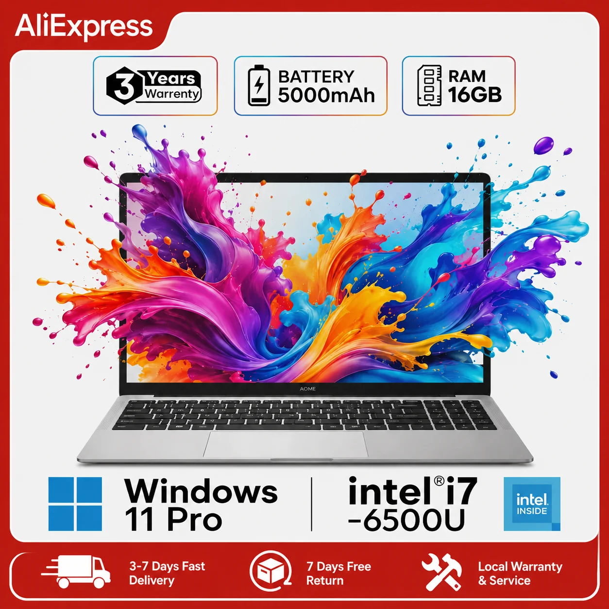Computadora Portátil de 17.3 Pulgadas con Intel Core I7 6500Y, Windows 11 Pro, 16 GB de RAM, 512 GB de SSD, Portátil con Retroiluminación para Oficina y Estudio