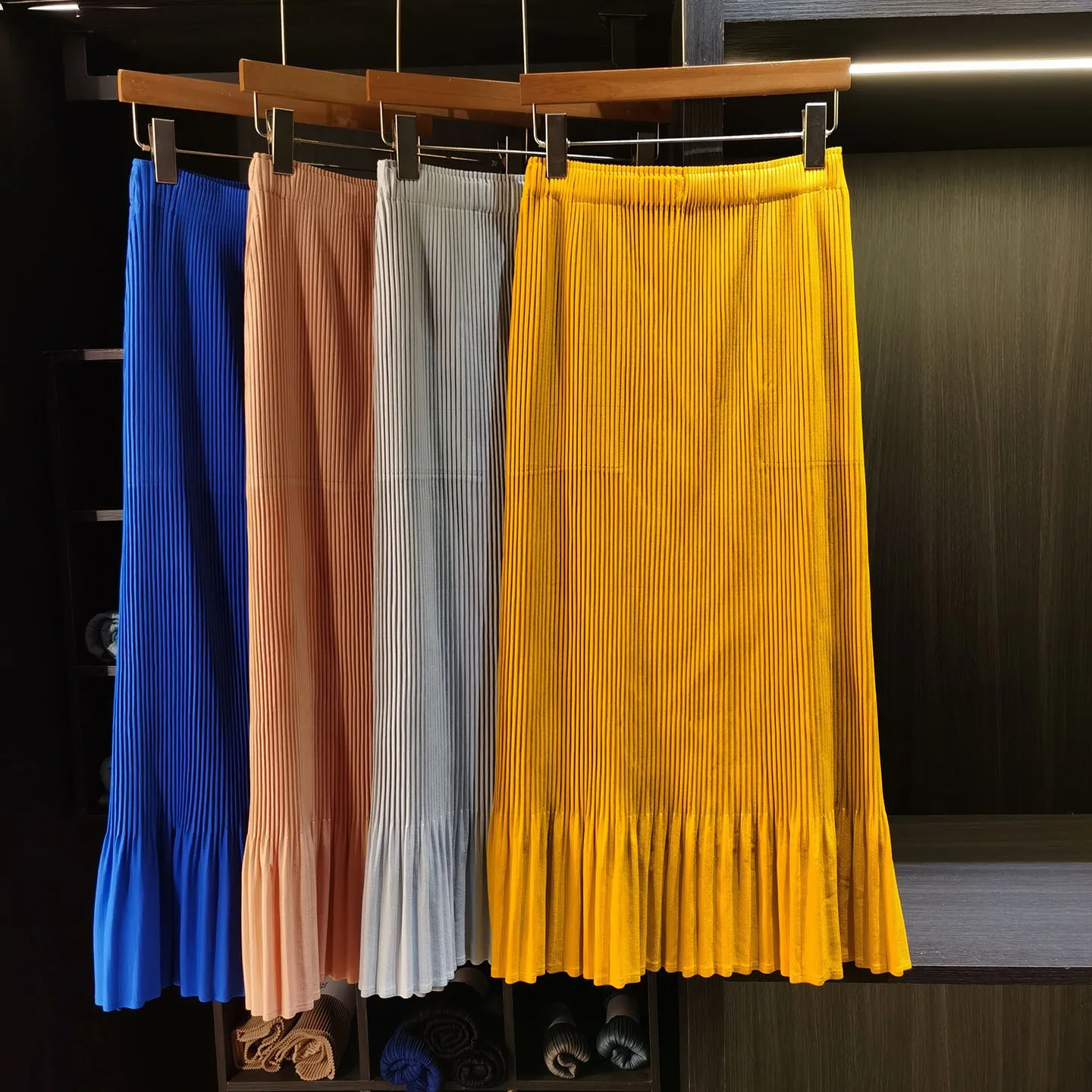 Miyake Pleated Skirt for Women, New Spring Summer Solid Color Pleated Fashion Versatile High Waist A-line Mid-length Skirt Pleat