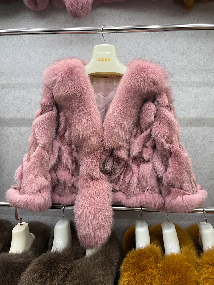 2026 New Women Real Fox Fur Coat Natural Fox Fur Jacket Luxury Small Piece Of Fur Coat Short Long Sleeve Outwear Hot Sale