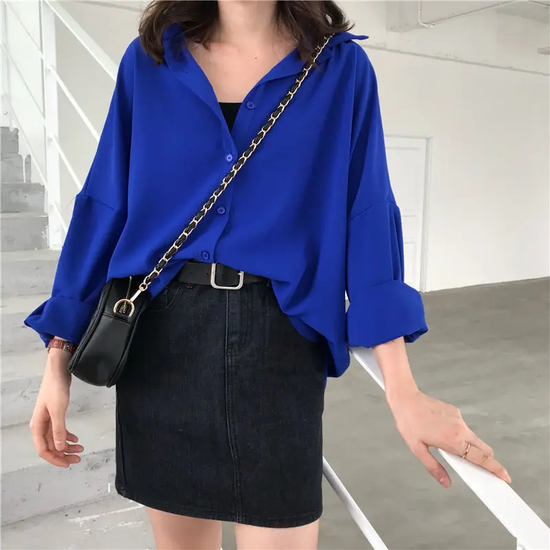 

Retro Hong Kong Style Long Sleeve Women's Shirt Early Autumn Fashionable Loose Chiffon Top Korean Version Snow White Outerwear