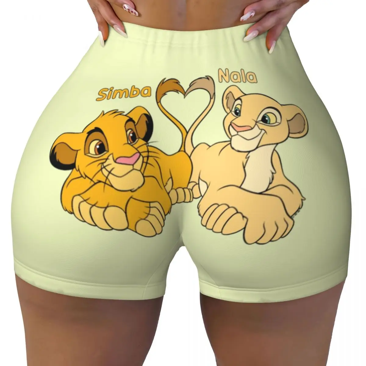 Custom Women's Simba And Nala Cartoon Workout Yoga Shorts The Lion King Hakuna Matata Gym Athletic Running Volleyball Shorts