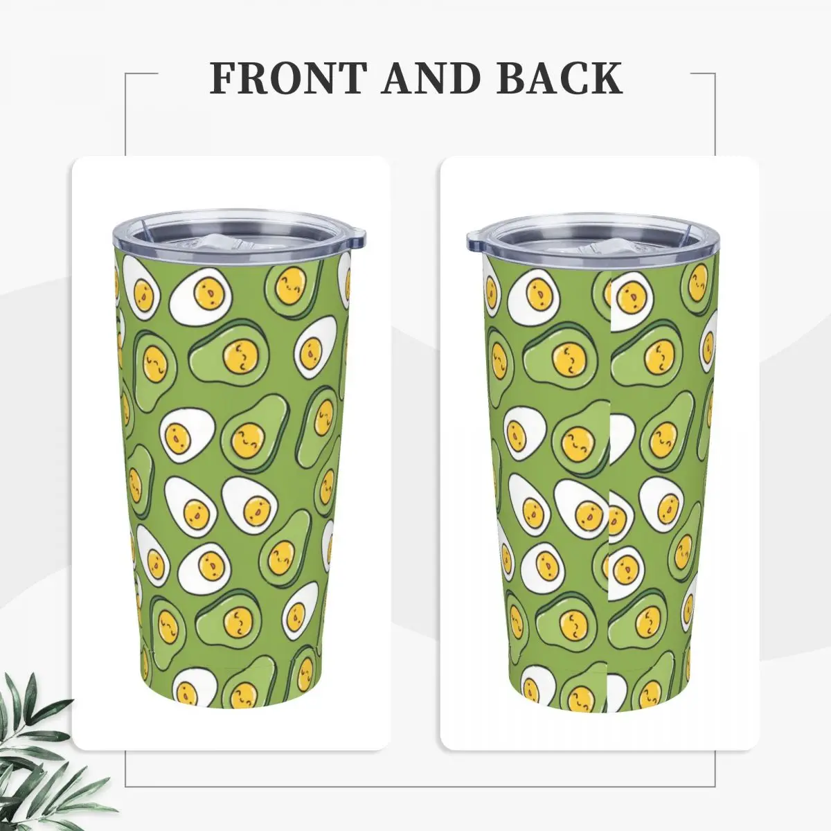 Egg And Avocado Stainless Steel Tumbler Green Travel Thermal Cups With Straws and Lid Large Car Mugs Cold and Hot Water Bottle