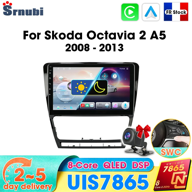 Srnubi pour SKODA Octavia 2 A5 2008 - 2013 Autoradio 2 Din Carplay sans fil Android Auto Multimédia GPS Navigation RDS Écran QLED avec cadre DSP Bluetooth 5.4 8 cœurs 4G WIFI Accessoires d'affichage Plug and Play