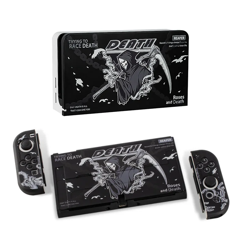 Skull Death Hard Case TV Dock Stand Protective Crystal Shell for Nintendo Switch Oled NS Joy-Con TPU Soft Full Cover Protector