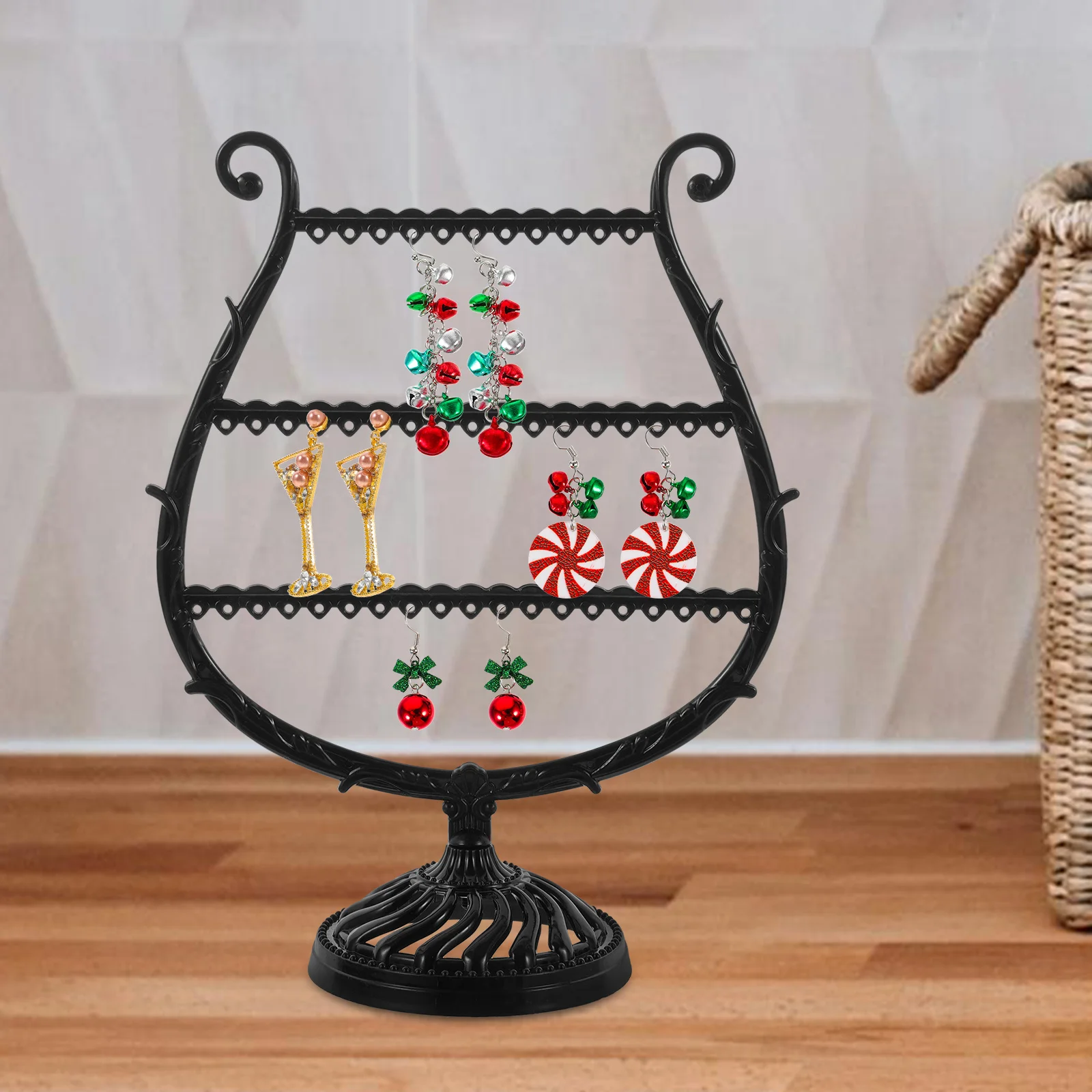 

Jewelry Stand Large Capacity White Minimalist Earring Storage Tower Necklace Organizer Bracelet Stand For Women Linen Necklace