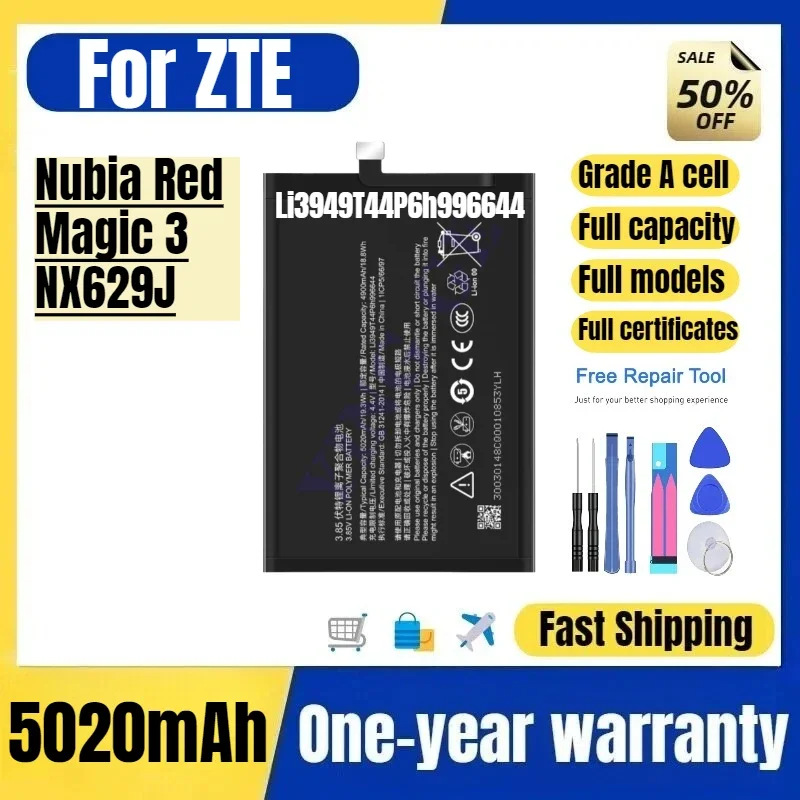 Li3949T44P6h996644 for ZTE Nubia Red Magic 3/NX629J Mobile Phone Battery High Quality Replacement Bateria Grade A Cell with Tool