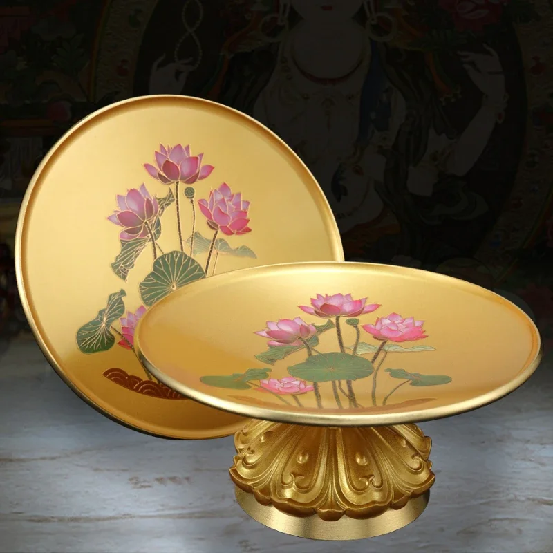 Fruit  Tray Copper Household Fruit Plates Storage Plate Embossed Lotus Flowers Metal Trays Never Fade