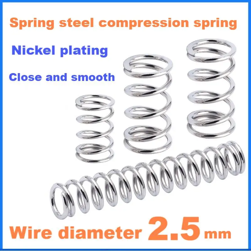 강철 압축 용수철, 니켈 도금, 연삭 헤드, 와이어 직경 2.5mm, 외경 15mm, 16mm, 18mm, 20mm, 22mm, 25mm, 28mm, 30mm, 40mm 길이 30, 40, 50mm