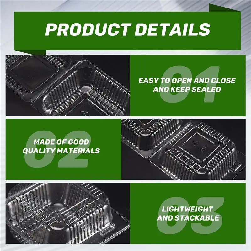 AB11-100Pcs Clear Food Boxes Dessert Containers Cheesecake Boxes Stackable Square Boxes