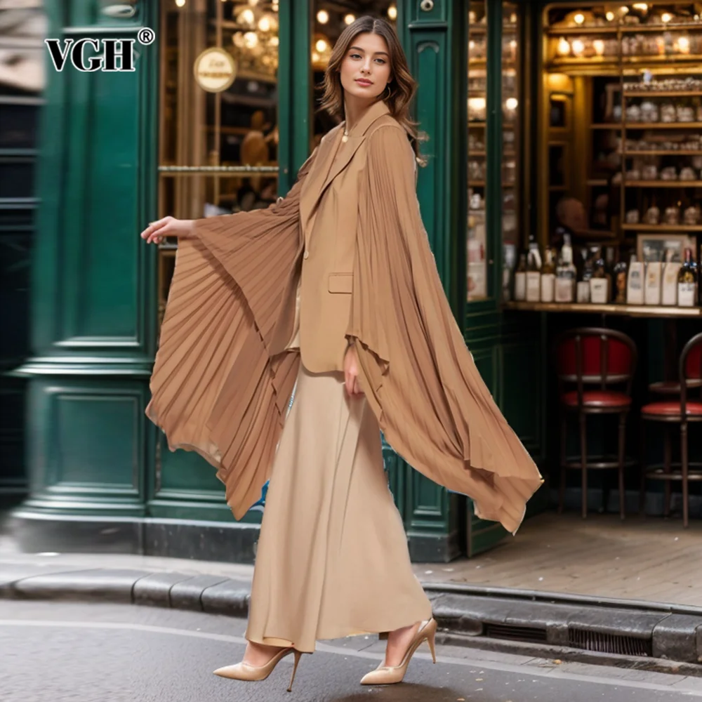 

VGH Solid Patchwork Pockets Streetwear Blazers For Women Notched Butterfly Sleeve Spliced Button Casual Blazer Female Fashion