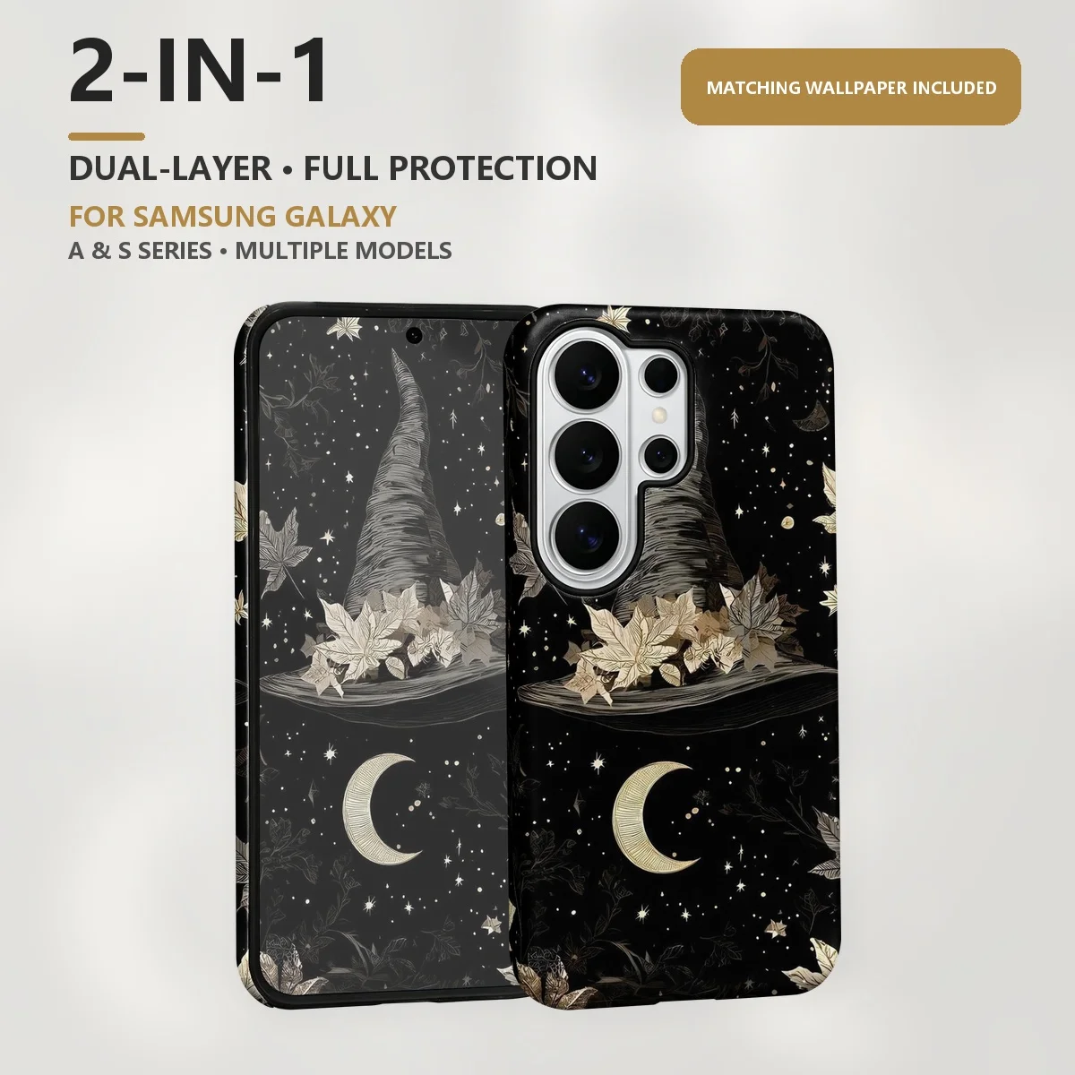 Witch Hat With Leaves 2-in-1 Dual-Layer Phone Case for Samsung Galaxy S26 S25 S24 Plus Ultra FE S20 FE A56 A17 A16 A15