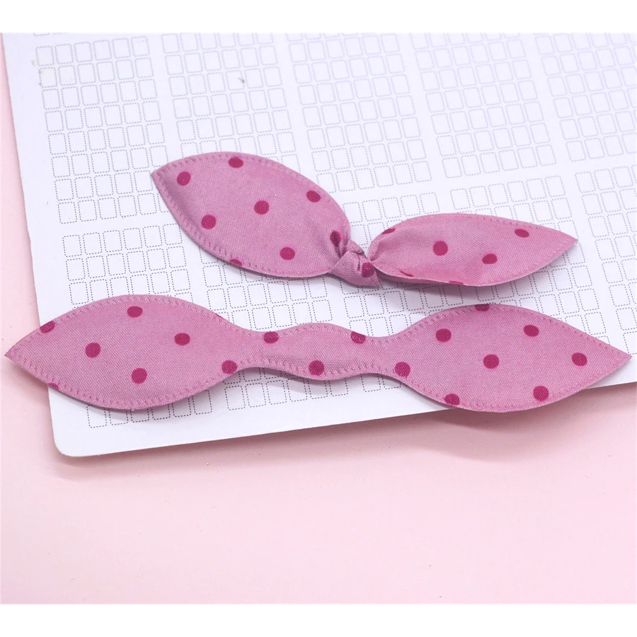 20Pcs/Lot Padded Dot Fabric Rabbit Ears Bow Tie Applique For DIY Clothes Hat Sewing Patches Kids Headwear Hair Clips Accessories