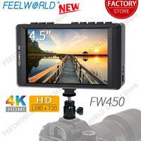 FEELWORLD FW450 4.5 Inch DSLR Camera Field Monitor HD Video Assist IPS 1280x720 4K HDMI Input Output with Sunshade