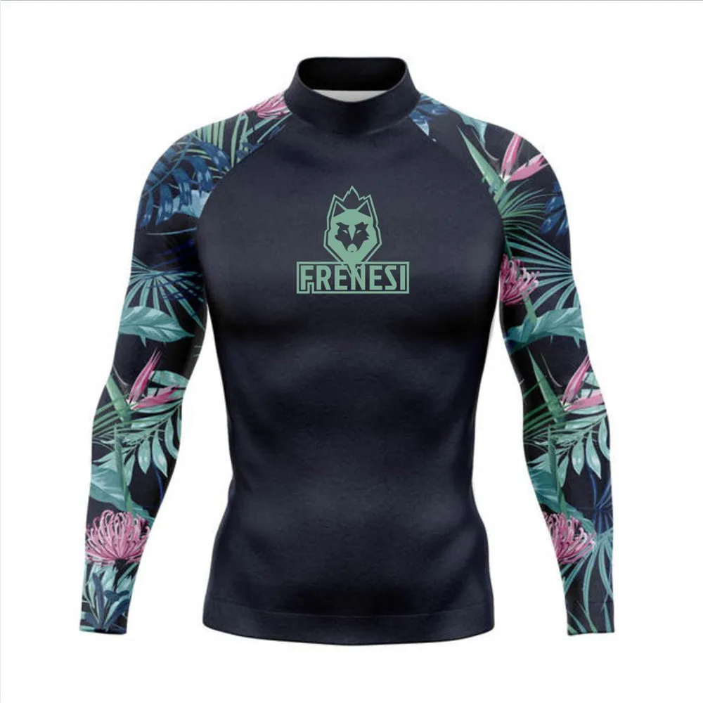 Men Surf Rash Guard Long Sleeve UV Sun Protection Basic Skins Surfing Suit Diving Swimming Tight T Shirt Rashguard Gym Clothes