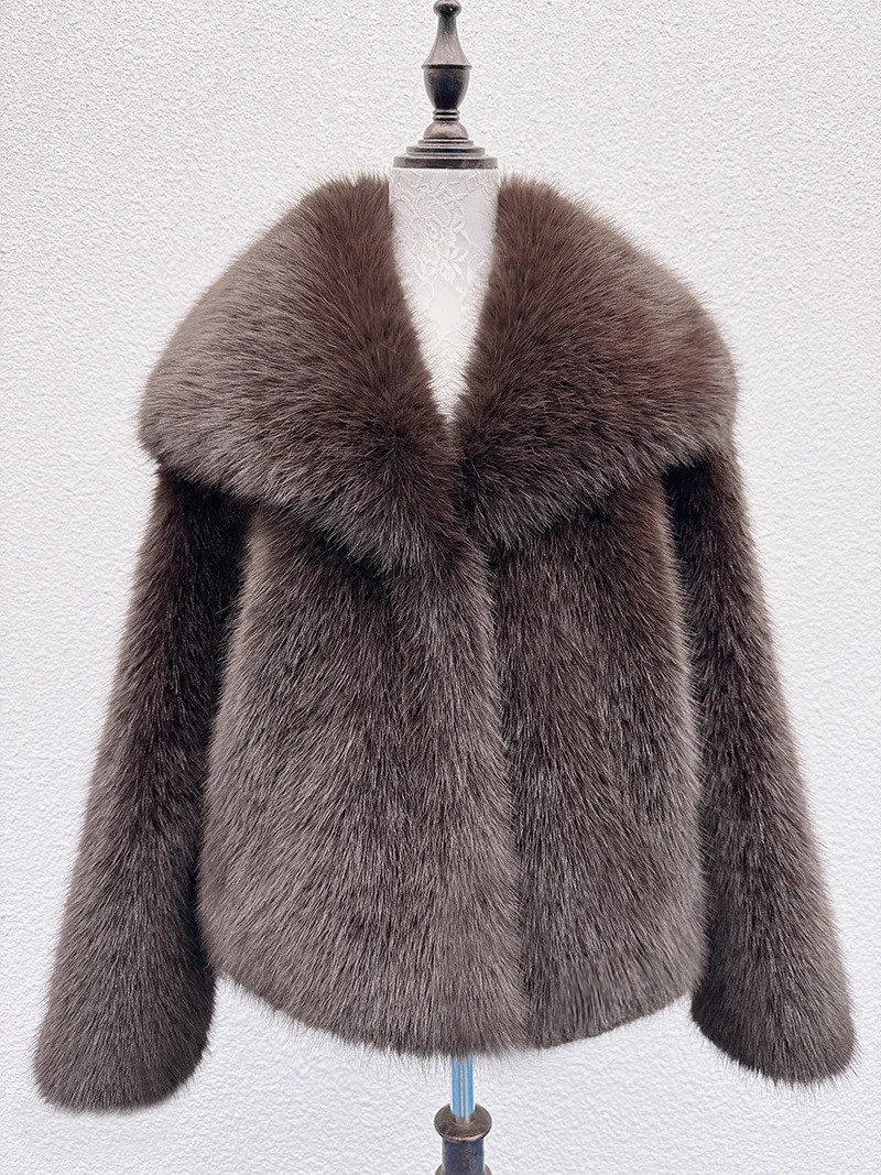 Long Hair Women Winter Mink Fur Jacket Big Lapel Collar Button Female's Artificial Fur Outwear Thick Thermal Lady Eco Fur Coat