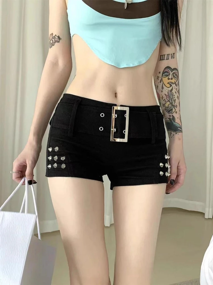 

American Bodycon Rivet Shorts Women Vintage Denim Sexy Fashion Hotsweet Low-waist High Street Y2k Summer Hipster Gothic Harajuku