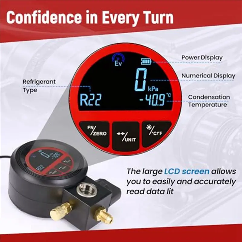 IALJ-For R410A R32 R134A R1234yf For AC Charging Leak Detection Digital Single Gauge For HVAC, Vacuum And Pressure Test Tool