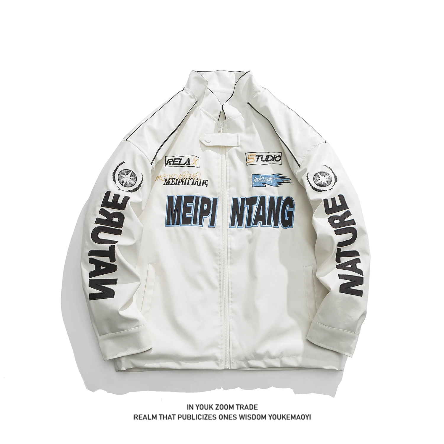 

Loose Men's PU Leather Jaet American Hiphop Pilot Coat Trendy Streetwear Heavyweight Motorcycle Clothes Spring Autumn