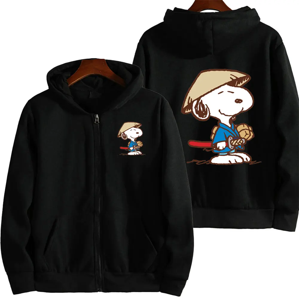 Women Zipper Hoodie Snoopy Cartoon Anime Spring Autumn Men Oversized Sweatshirt 2024 New Casual Khaki Couple Jackets Coats